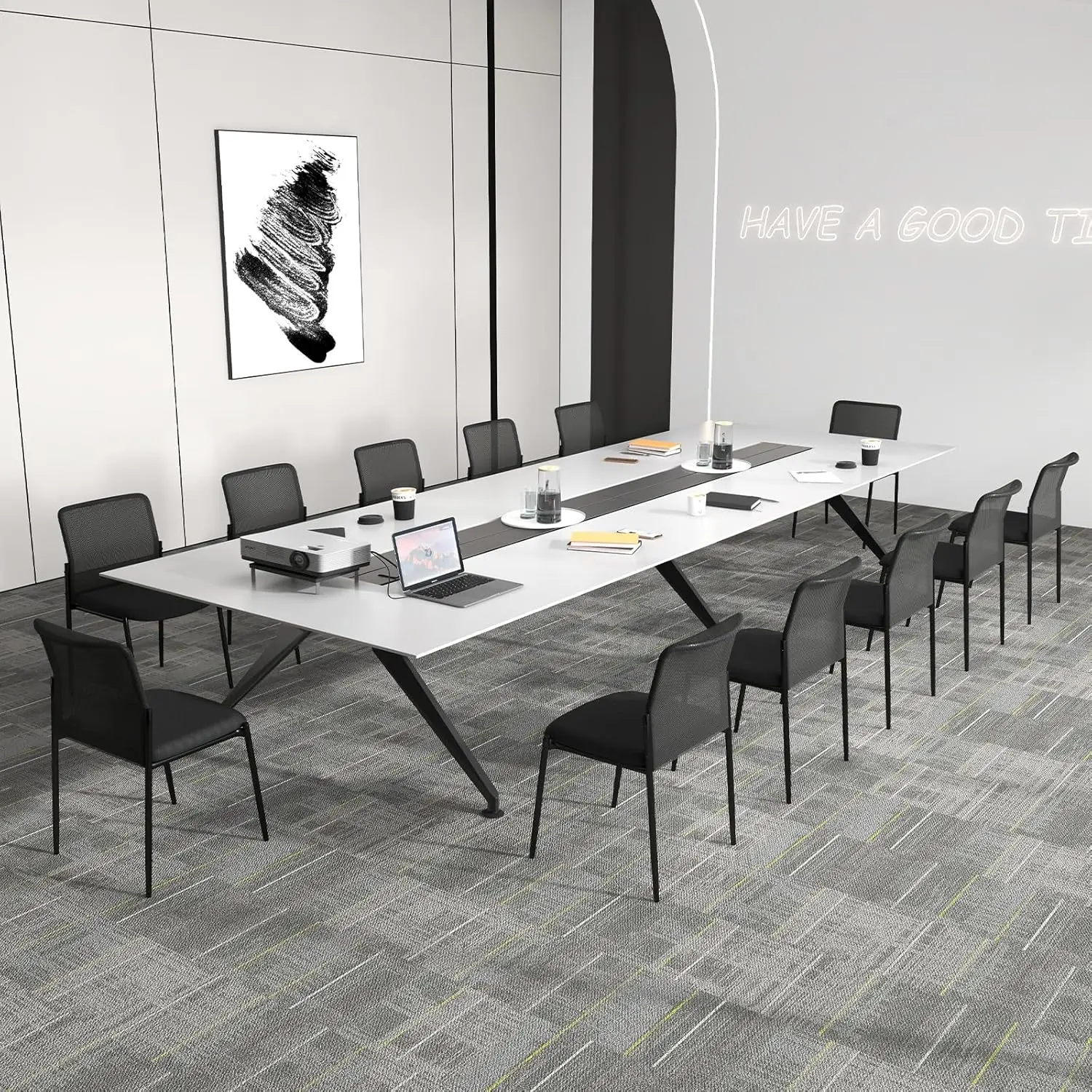 Stackable Conference Room Chairs Set Of 6, Office Guest Chairs With Mesh Backrest, Meeting Waiting Room Chairs With