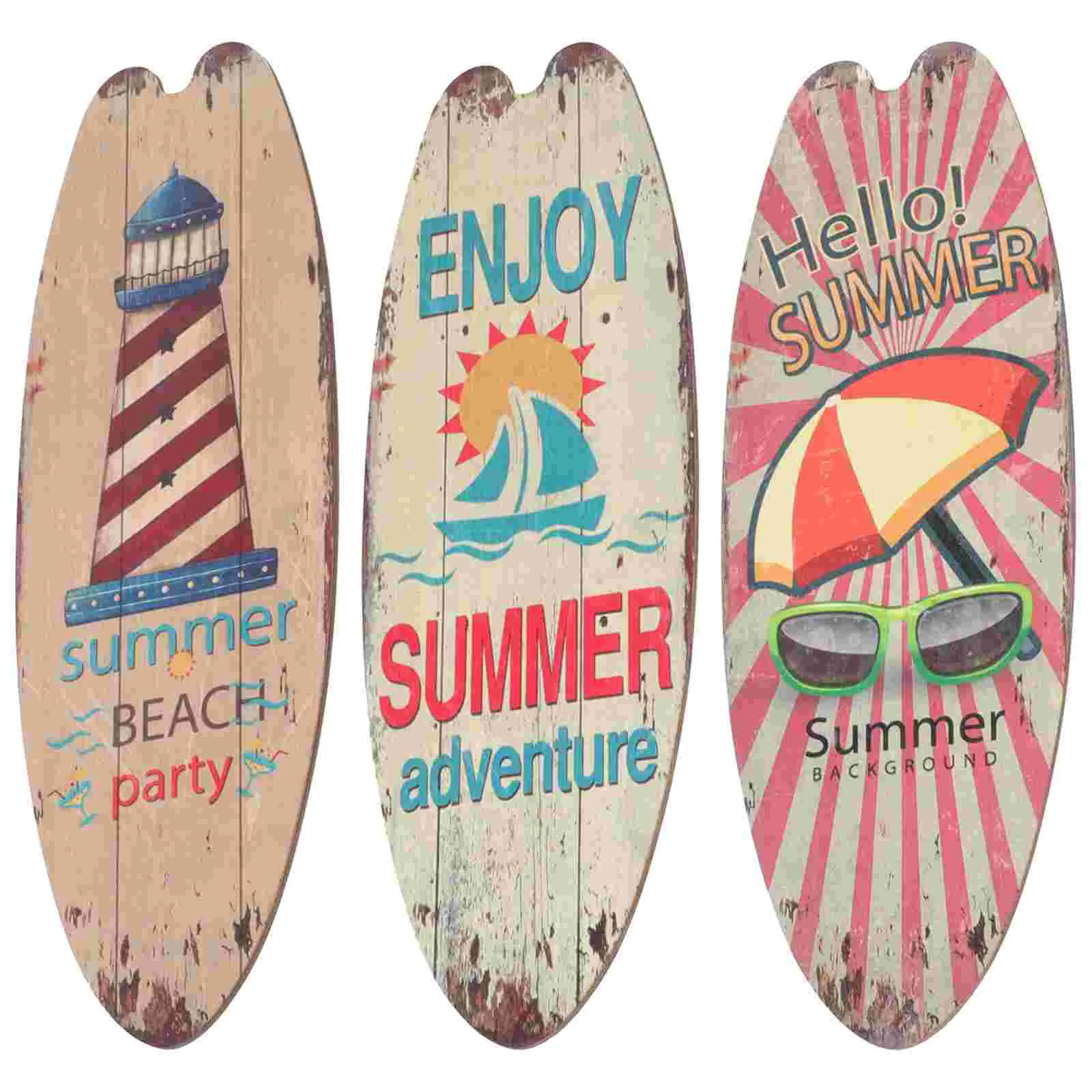 

3 Pcs Poster Beach Decoration Summer Themed Wall Welcome Sign Wooden Craft Surfboard Plaque Home Ornament Seaside Baby