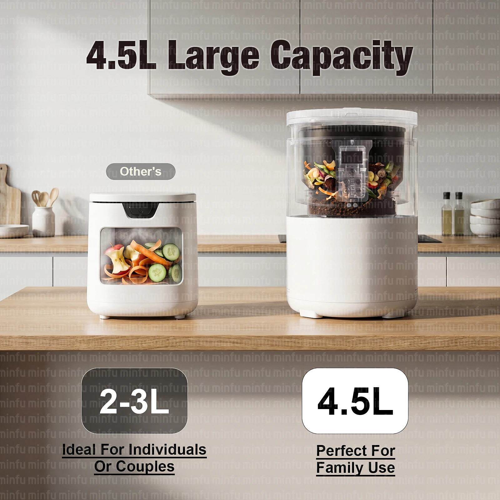 Electric Composter Household Garage Use Multigrind Technology DC Motor Indoor Kitchen Food Recycler Converts Waste Natural