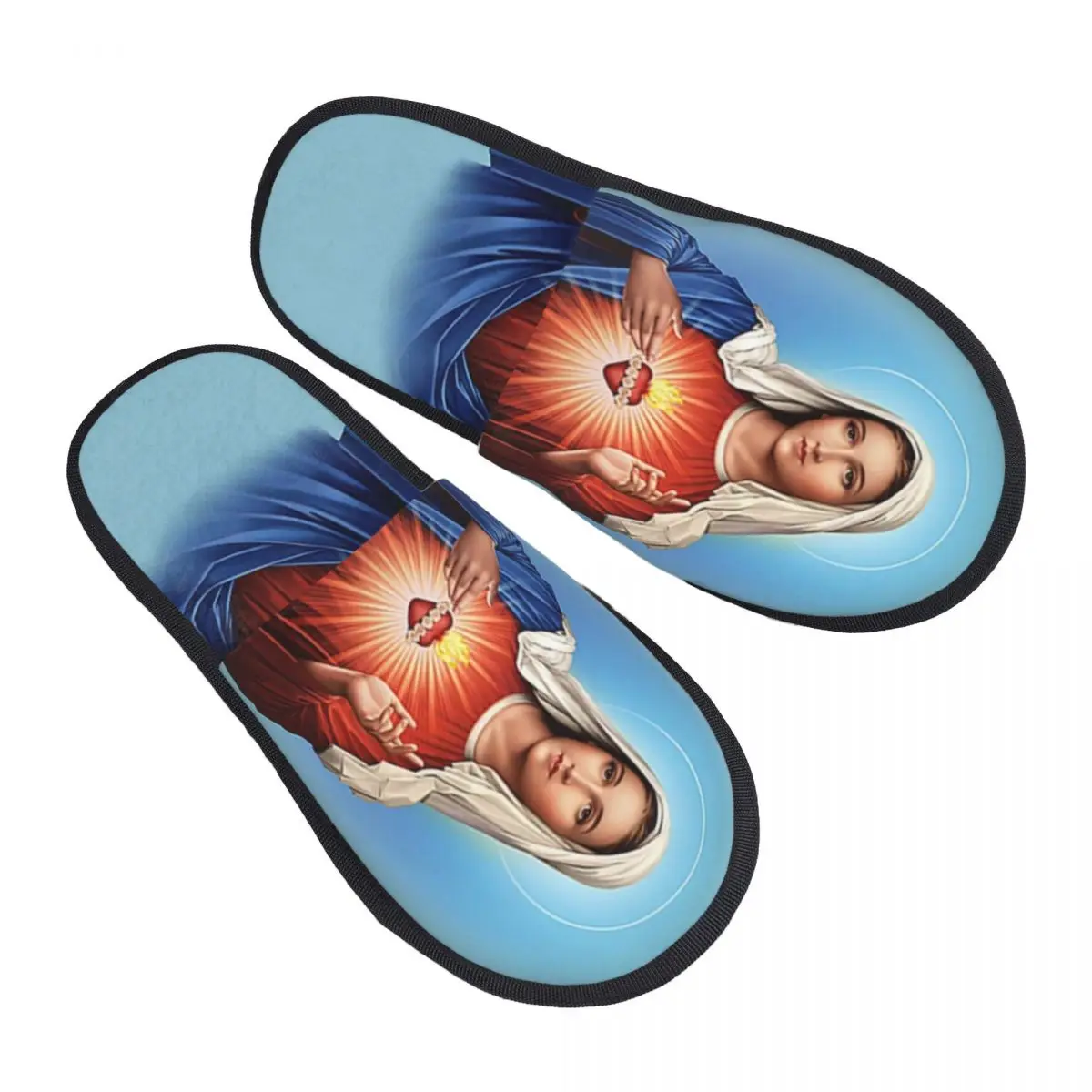 

Custom Holy Heart Of Mary House Slippers Soft Warm Christianity Virgin Mary Memory Foam Fluffy Slipper Indoor Outdoor Shoes