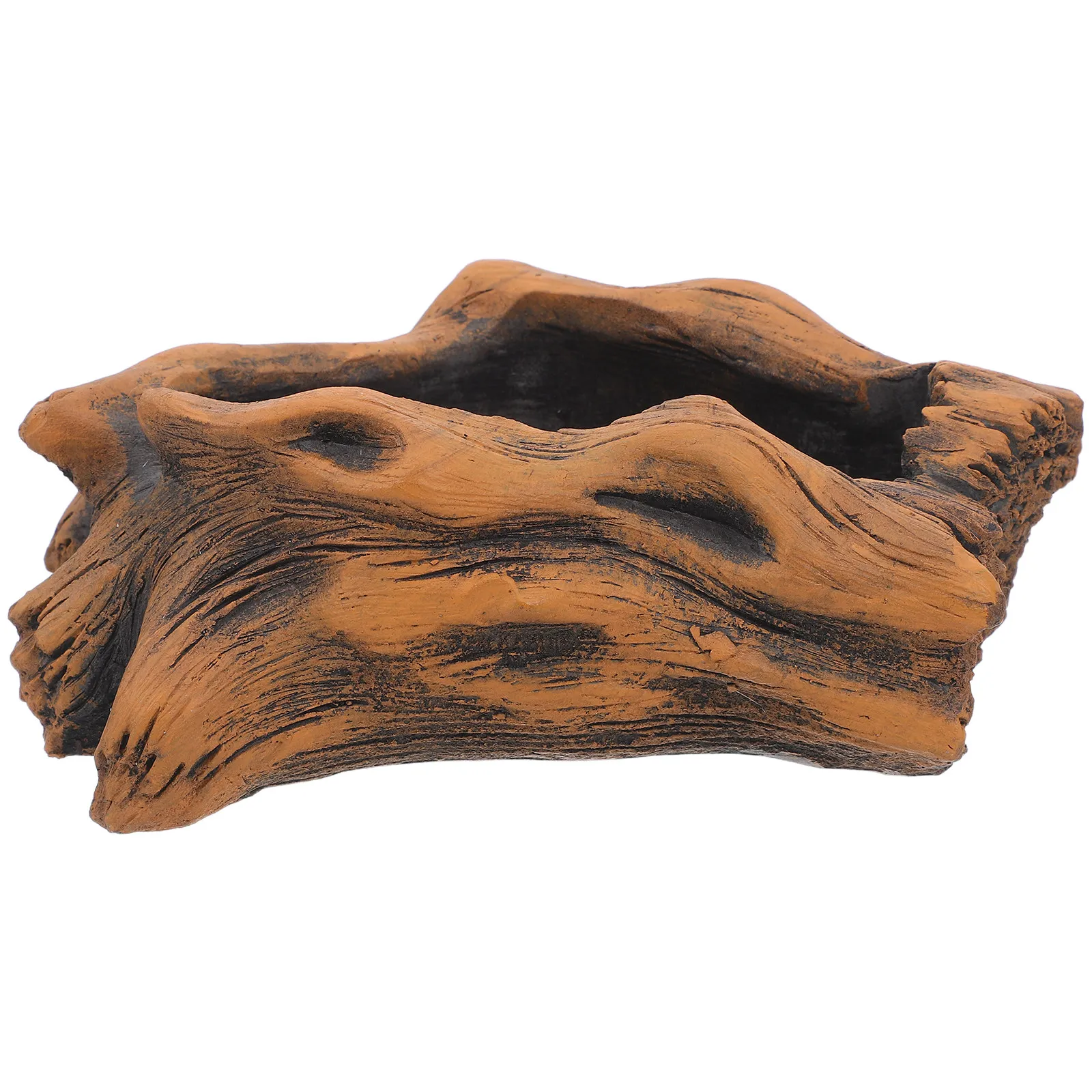 Rustic Cement Planter with Imitation Root Design Vintage Wood Grain Texture Handmade Artistic Mini Planter for Succulents Indoor