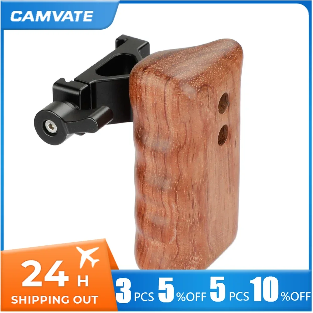 CAMVATE Camera Wooden Handgrip Left / Right Side With QR ARCA Compatible Clamp For DSLR Camera / DV Video Cage Rig