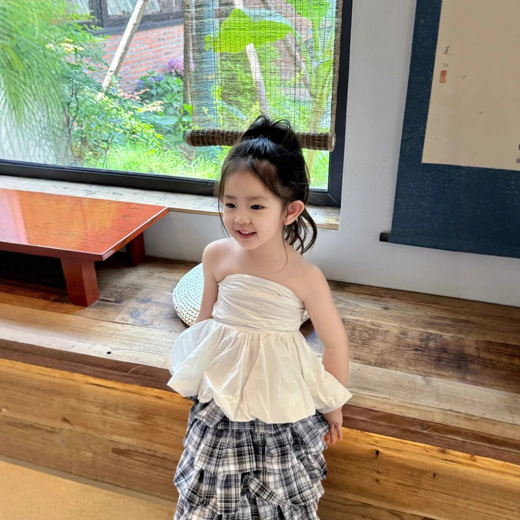 

Korean Version Children's Clothing for Girls in Summer 2026 White Strapless Sweet All-match Kids Top Clothes