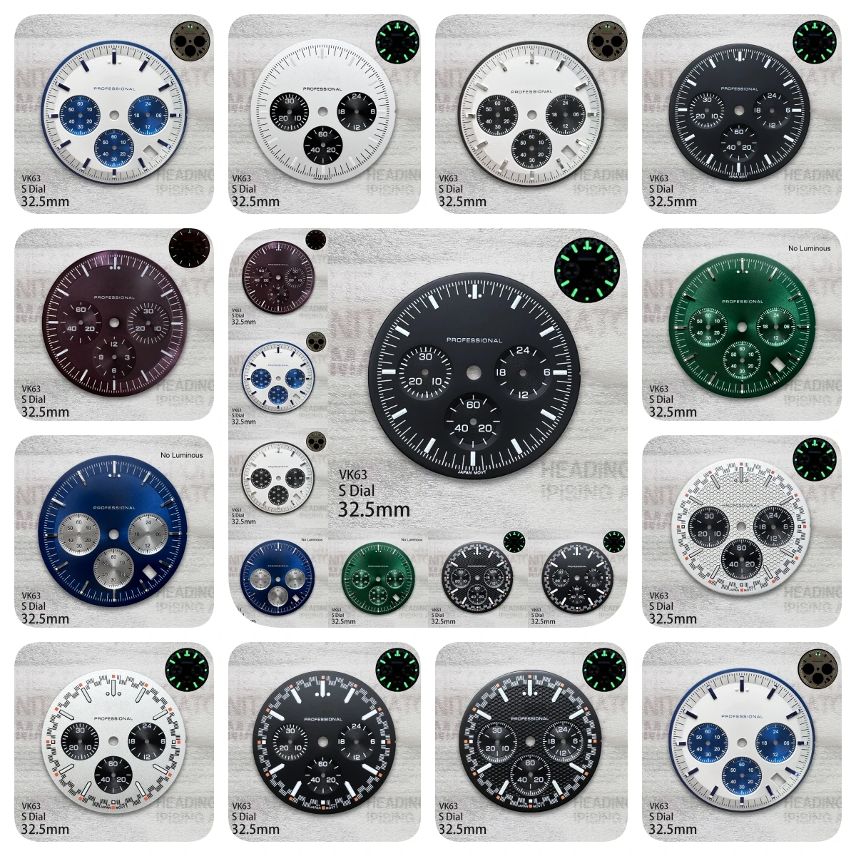 

32.5mm S Logo Speed Dial Fit VK63 Movement Green Luminous High Quality Watch Modification Accessories