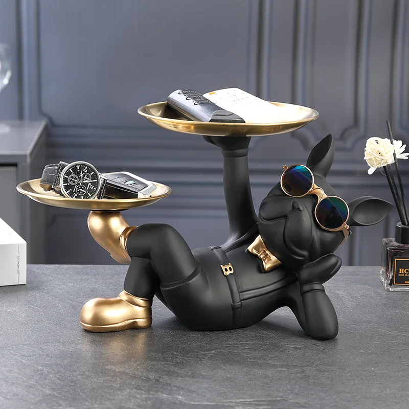 Creative entry bulldog key storage decoration, entrance shoe cabinet storage tray, light luxury living room entrance decoration