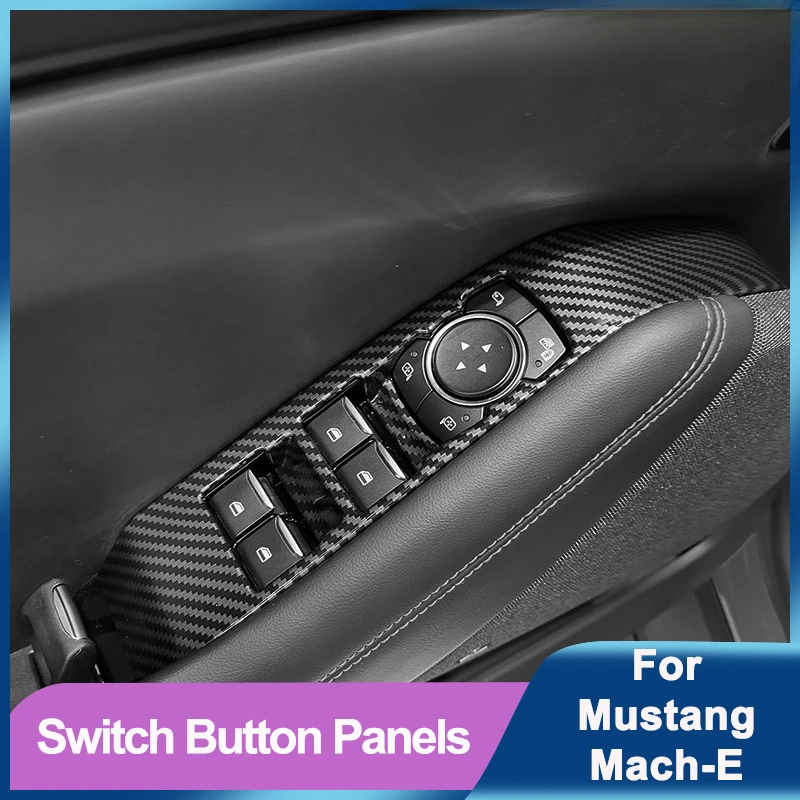 For Ford Mustang Mach-E Glass Lift Panel Decoration Window Door Switch Button Sticker Carbon Fiber ABS Car Interior Modification