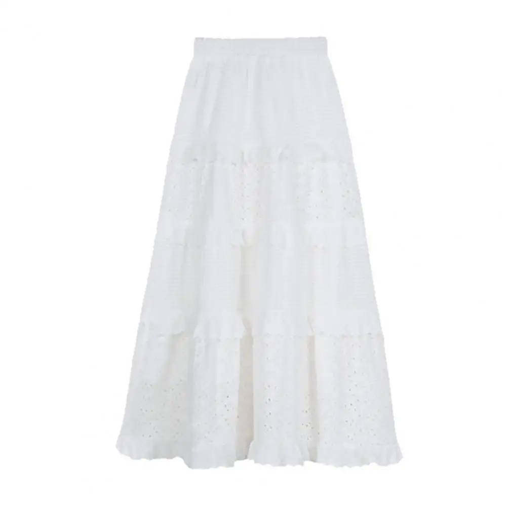 All-day Wear Skirt Elegant Women's Maxi Skirt High-waisted A-line Design with Hollow Crochet Flower Pattern Ruffle for Any