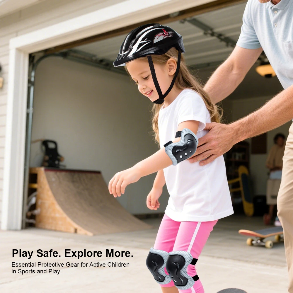 7 Teile/satz Roller Skating Kinder Junge Mädchen Schutzhelm Knie Ellenbogen Pad Sets Radfahren Skate Fahrrad Roller Schutz Sicherheit Schutz – Detail 11