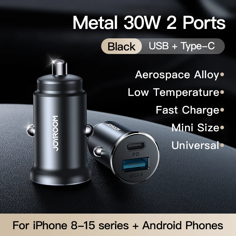 Joyroom 30W USB C chargeur de voiture adaptateur PD QC3.0 Mini & métal USB chargeur rapide chargeur de téléphone pour iPhone Samsung Galaxy 3