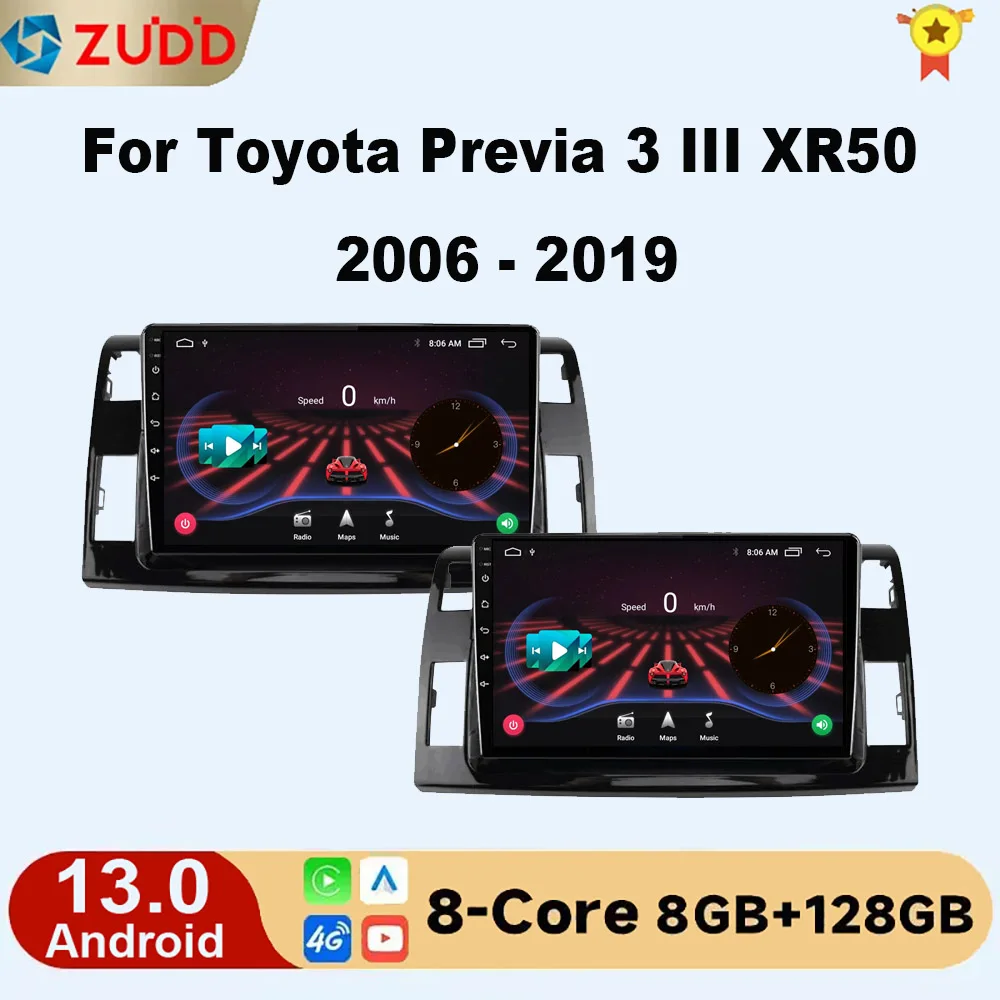 8G 128G Android 13 для Toyota Previa 3 III XR50 Estima 2006-2019 Мультимедийный Blu-ray QLED Экран Навигация GPS Без 2 Din Плеера