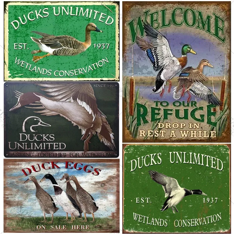 Vintage Tin Metal Sign Ducks Unlimited Welcome To Our Refuge Metal Wall Art Decor Animals Birds Metal Posters Wall Stickers