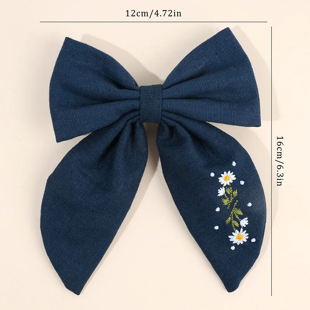 Fashion Embroidered Hair Clips Korean Hair Bows Clip Children Ribbon Bowknot Hairpin Handmade Kids Barrettes Girls Headwear