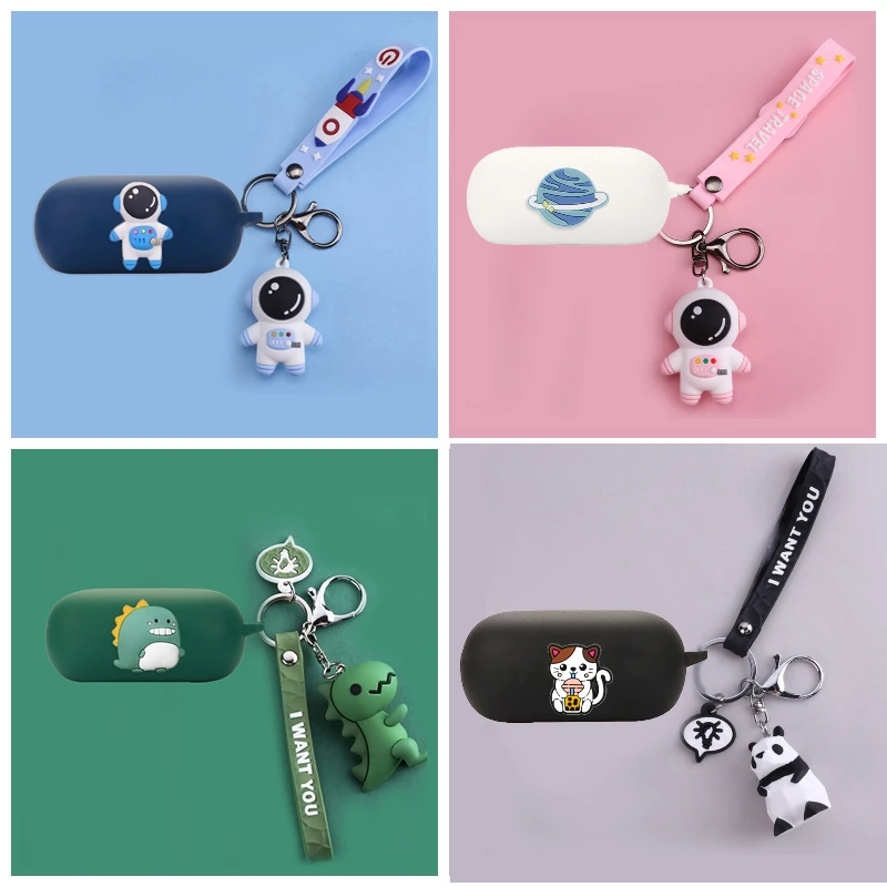 สำหรับ Skullcandy Push Active การ์ตูนนักบินอวกาศ/ไดโนเสาร์/แพนด้าซิลิโคนบลูทูธหูฟังฝาครอบหูฟังกล่อง