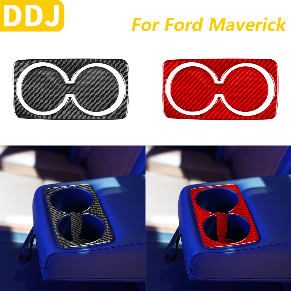 

For Ford Maverick 2022 2023 2024 2025 Carbon Fiber Rear Water Cup Holder Panel Trim Cover Car Accessories Decoration Sticker
