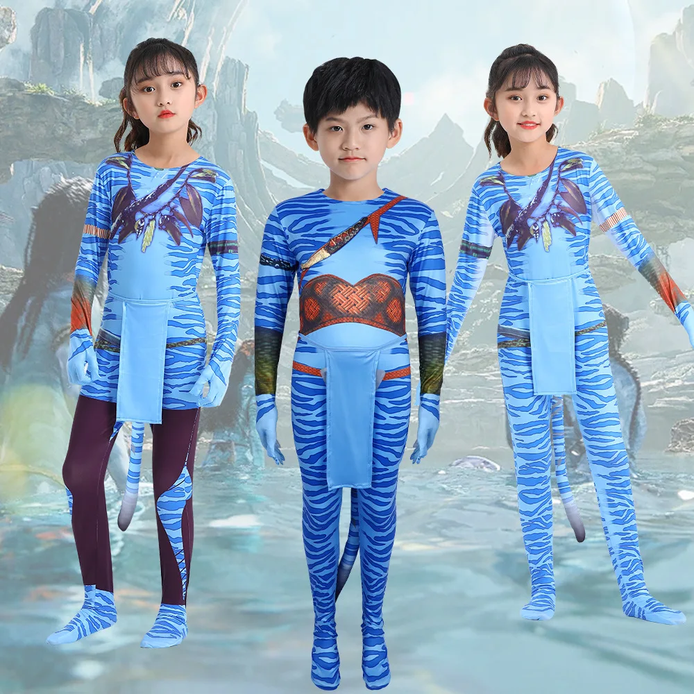 

Костюм для косплея на Хэллоуин, детский сценический костюм для взрослых, плотный цельный костюм Аватар, волокно 00% триацетат