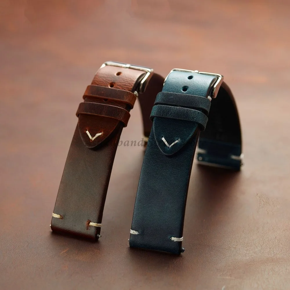 Handmade Retro Oil Wax Genuine Leather Calfskin Strap 18mm 19mm 20mm 21mm 22mm 24mm Quick Release Women Watch Band Accessories image 4