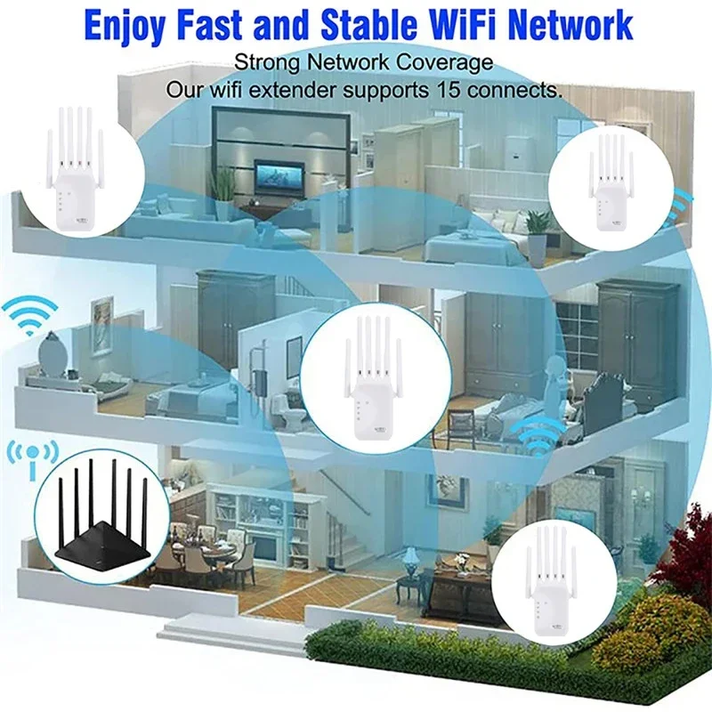 KEBIDUMEI 1200/300Mbps WiFi Repeater Dual Band Wireless 2.4G 5GHz Amplifier Network Long Range Signal Booster For Home Office image 3