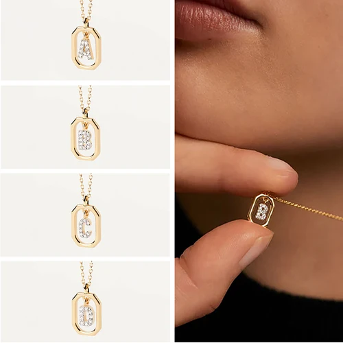 Collar de plata de ley 925 con 26 letras en inglés, colgante de circón, diseño geométrico, collar personalizado, joyería de lujo