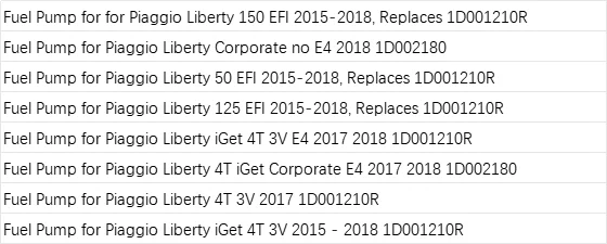 Fuel Pump for Piaggio Liberty 125 EFI/ 50 EFI/ 150 EFI 2015-2018,Liberty Corporate no E4 2018,Liberty 4T iGet Corporate E4 2017