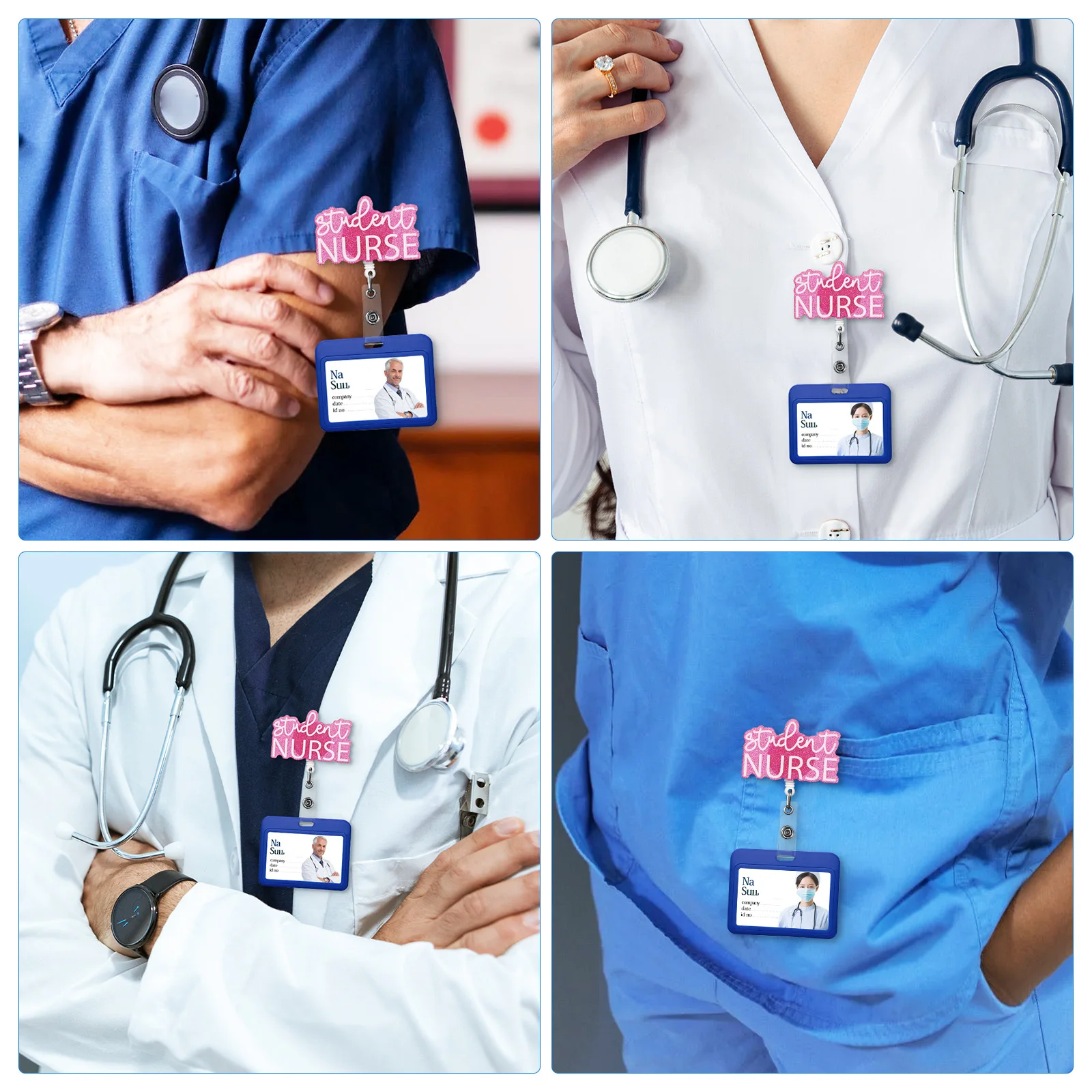 

2pcs Name Tag Card Nursing Student Badge Reel Retractable Work Holders for Nurse Doctors Healthcare Programs Accessories