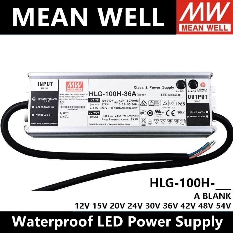 HLG-100H-12A/12B/15A/15B/24A/24B/30A/36A/36B/42A/48A/48B/54A/54B Taiwan MEAN WELL Waterproof LED Power Supply