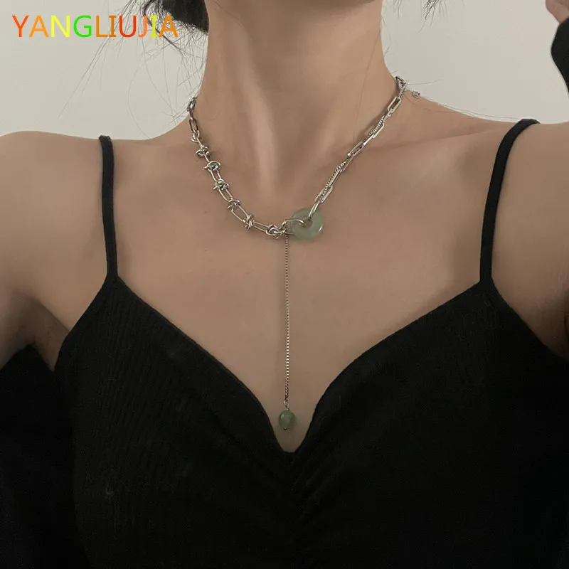 

Stainless Chain Jade Pendant Necklace European And American Style Personality Fashion Chain Of Clavicle Ms Travel Accessories