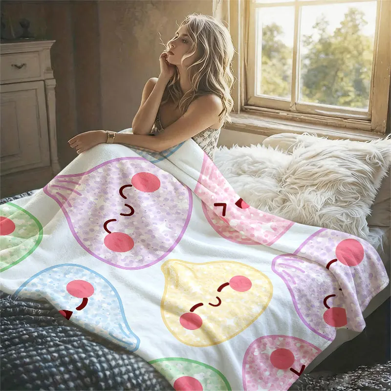 Glitter Dumplings Cute Blue Flannel Blanket Perfect for Sofa Office Bed Travel Sleep Read Relax Camping Four Season Use