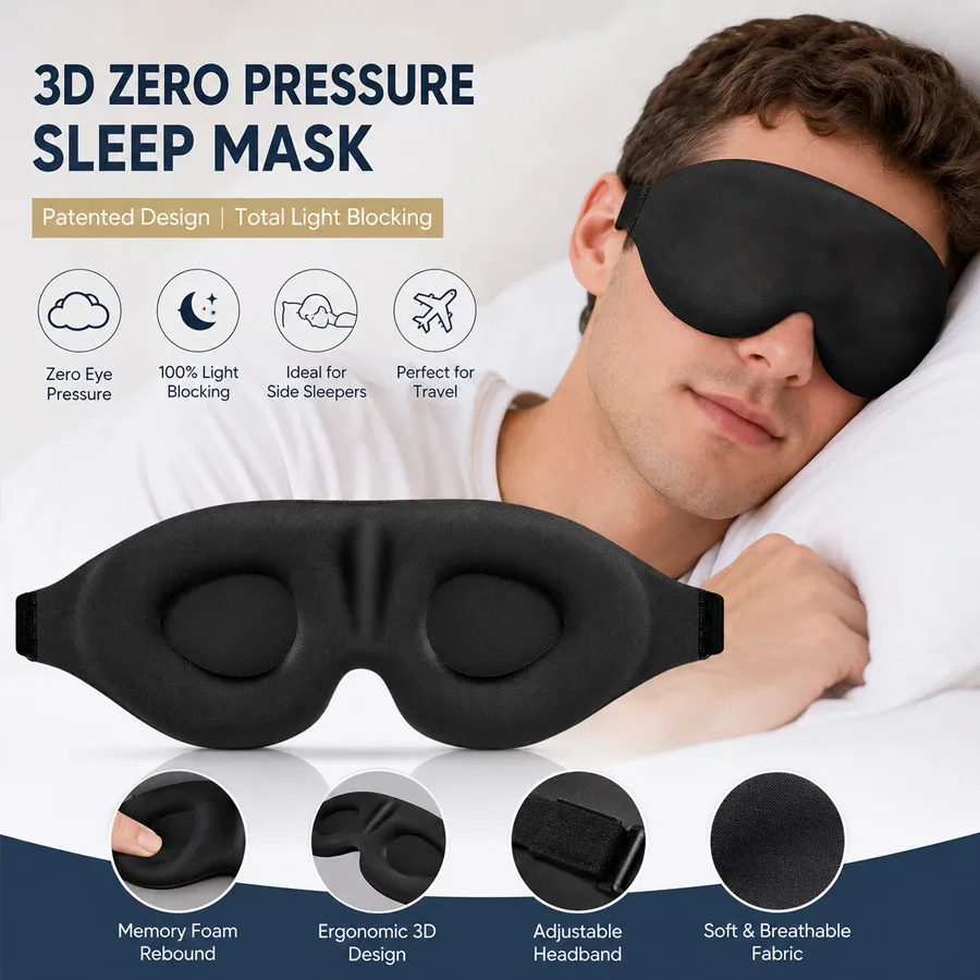 3D Sleep Mask Contoured Cup Blindfold Concave Molded Night Eye Mask Block Out Light with Women Men