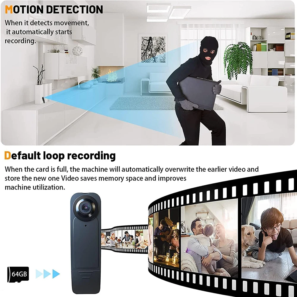 Mini Camera Digital Magnetic Back Clip 1080P Loop Recording Motion Detection Flashlight Video Camcorder for Travel Walking