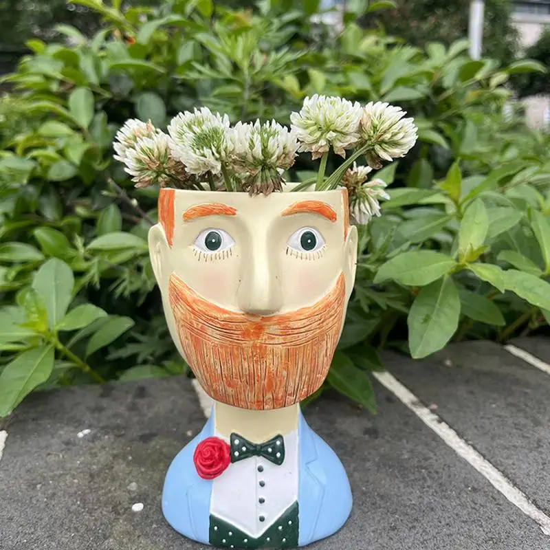 Bearded Man Ceramics Flower Pot Funny Portrait Vase Madam Handicrafts Head Vase Handmade Woman Face Planter Flower Arrangement