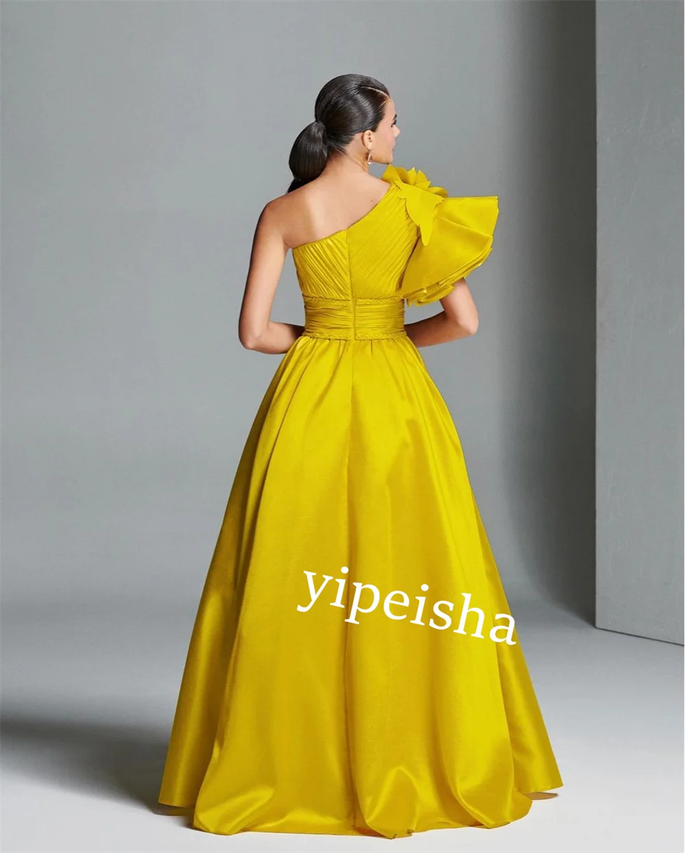 Customized S Flower Pleat Graduation A-line One-shoulder Bespoke Occasion Gown Long Dresses