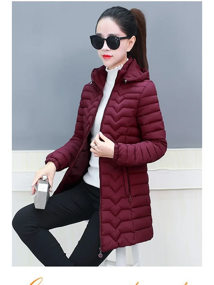 

Winter Warm Cotton Jaet Women's Mid-Length Slim Fit down Cotton Coat Faionable Mom Sle Korean Version Commute Sle