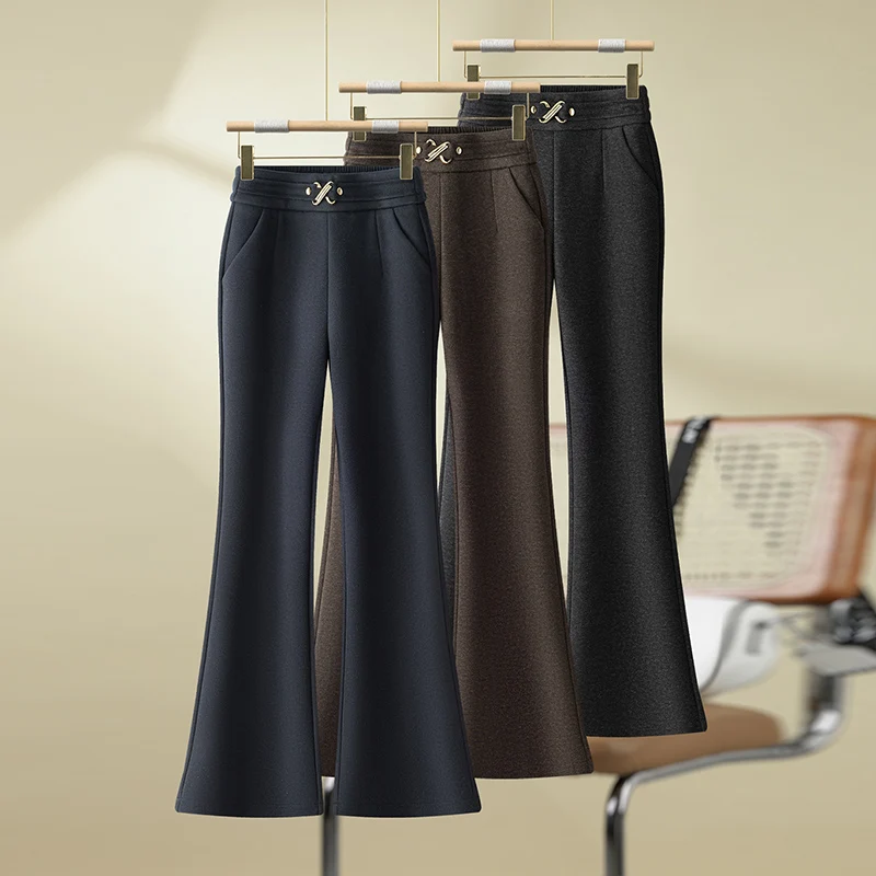 

Синие шерстяные брюки-палаццо женские, с высокой талией, облегающие, драпирующиеся, длинные, повседневные, модные, с высокой талией, расклешенные...