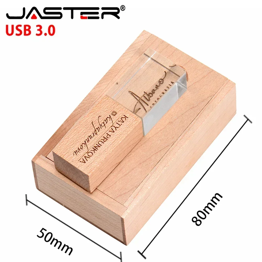 JASTER 10PCS/LOT USB 3.0 Flash Drives 128GB Wooden box Crystal Free Logo 64GB Pen Drive Memory Stick 32GB Creative gift U disk