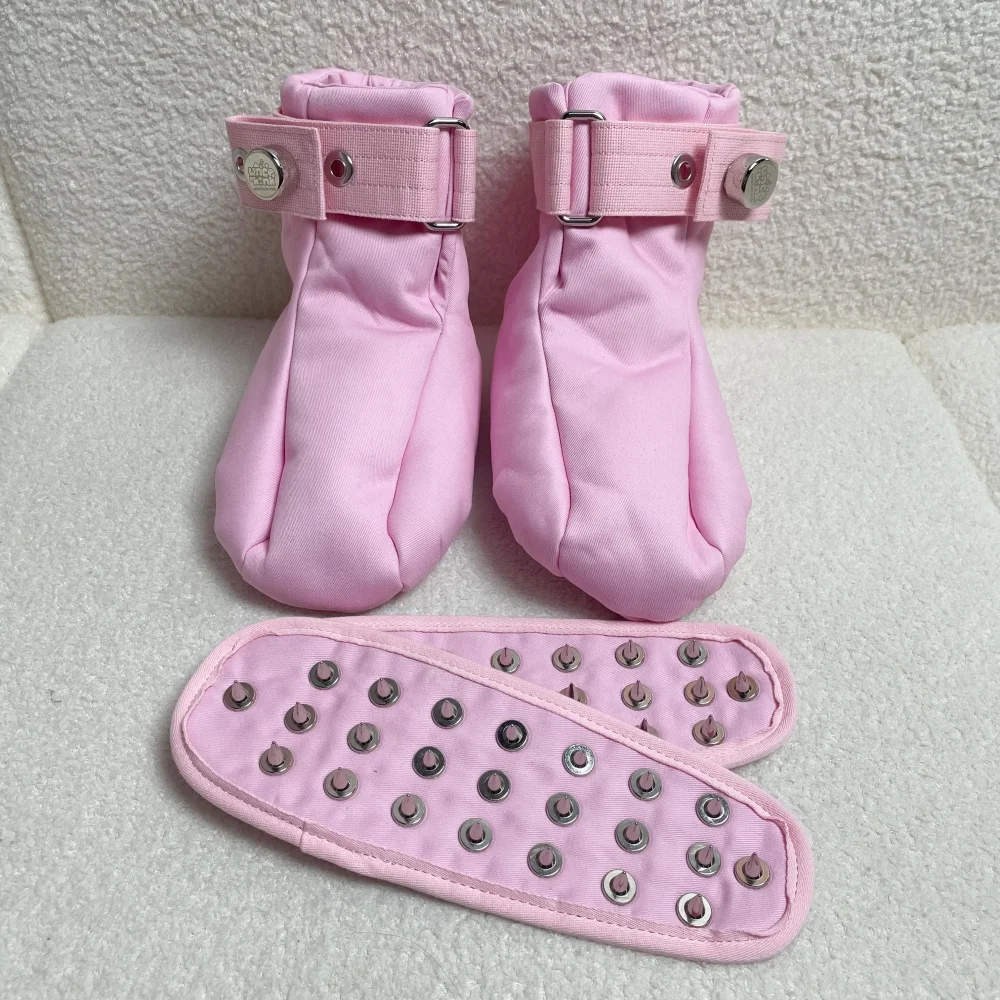 Pink Restraint Shoes Magnetic Locking Booties with Adjustable Ankle Belt Spiked Insoles for Patients Care Medical Footwear