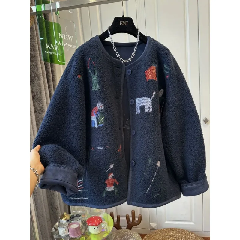 Lamb Wool Coat Women Fleece Sweatshirt Zipper Long Sleeve Jacket Warm Autumn Winter Jacket Loose Korean Fashion Streetwear New