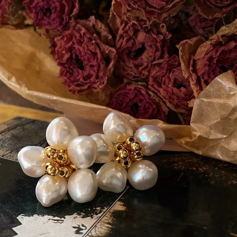 Withered Baroque Pearl Flower Earrings For Women Jewelry Earrings Women's Earrings Ear Cuffs