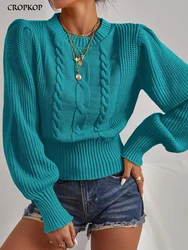 Autumn Winter Women's Sweater Fashion Knitted Puff Long Sleeve Top Basic Black Twist Ladies Sweaters Casual Solid Pullover 2025