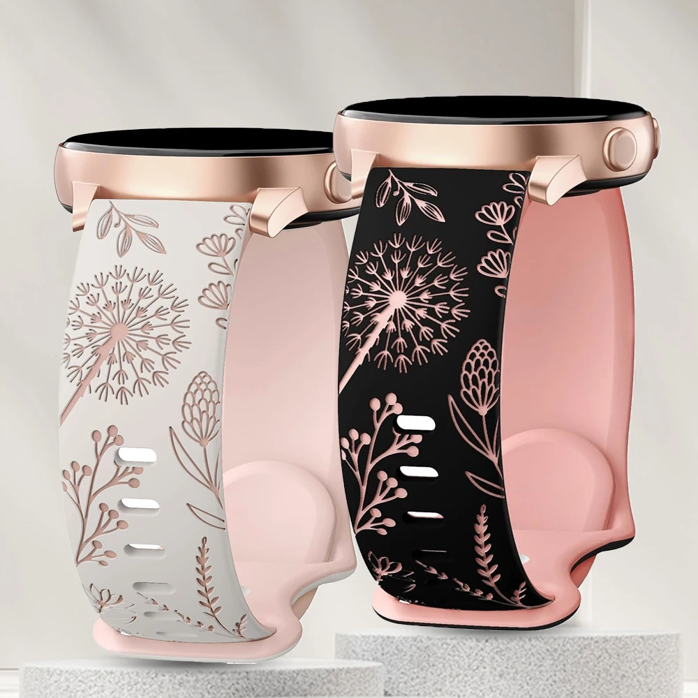 20mm Engraved Silicone Strap for Samsung Galaxy Watch FE 7 6 5 40mm 44mm Soft Band Women Bracelet for 6Classic 43 47mm 42mm 46mm