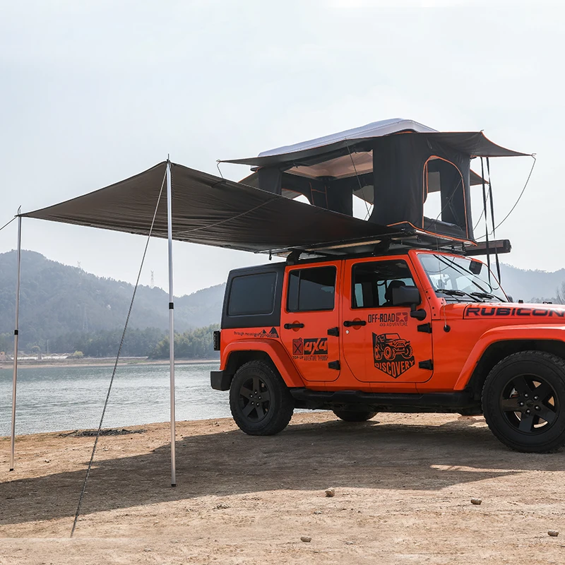 

！@Two-in-One Waterproof Oxford Automatic Self-Driving Tour Roof Tent Outdoor Folding Hard Top for Off-Road Car Camping