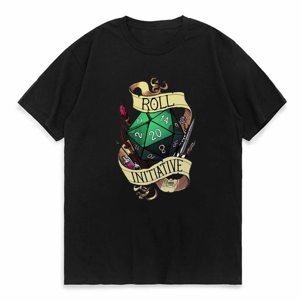 

DnD Roll Initiative Tshirt Homme Men's Clothing Blusas Loose Cotton T Shirt For Men Vintage High Quality Shirt Oversized Top