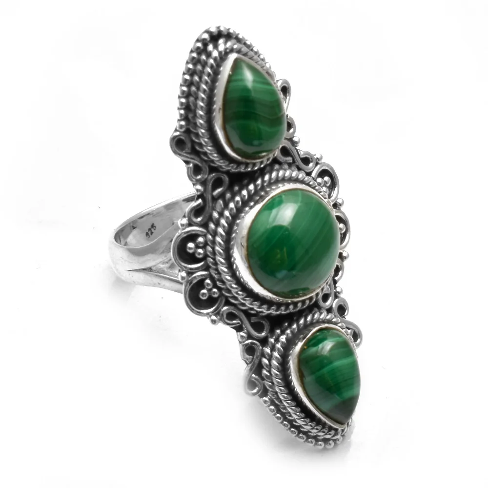 Genuine  Malachite 925 Sterling Silver, Size : 7.75, AR5581