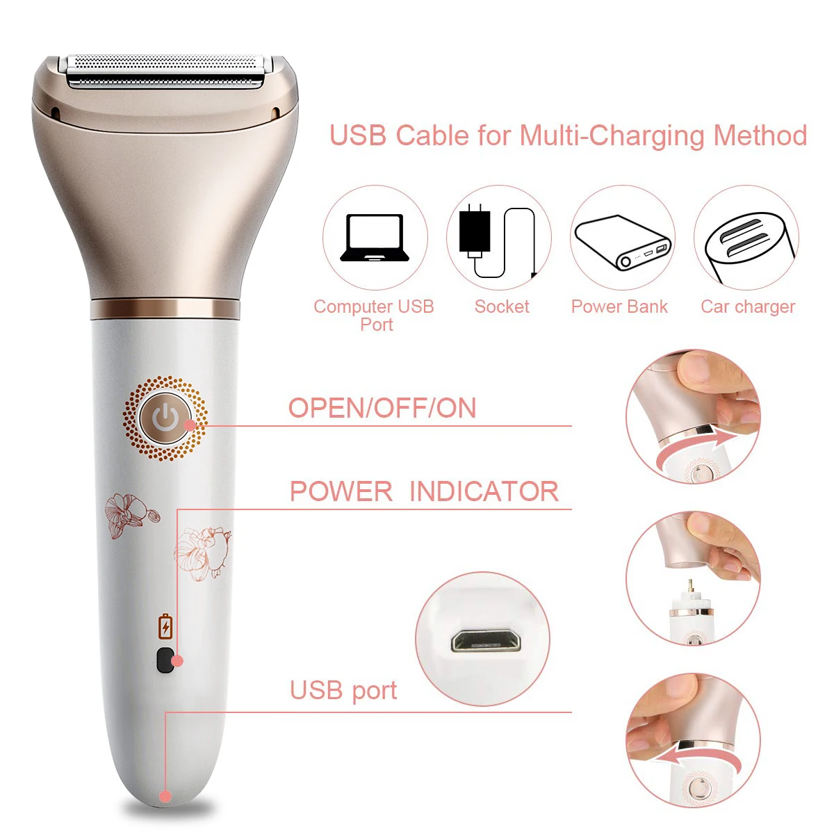 Maquinilla de afeitar eléctrica multifuncional 2 en 1 para mujer, depiladora impermeable, zona de Bikini húmeda y seca, parte sexual, recortadora sensible femenina
