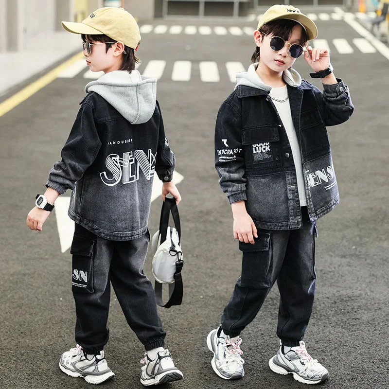 Boys Coat +Pants Kids Suits 2PCS/Set Cotton 2024 Spring Autumn Cotton Tracksuit Sport Christmas Gift Children Clothing