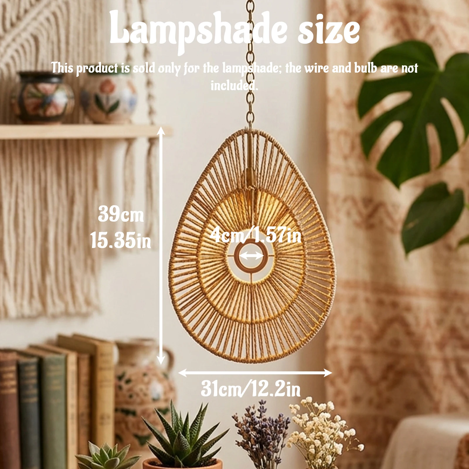 Handwoven Teardrop Flat Jute Lamp Shade Replacement Fit Pendant Wall Light Wabi Sabi Interior Lighting Accessories Only Cover