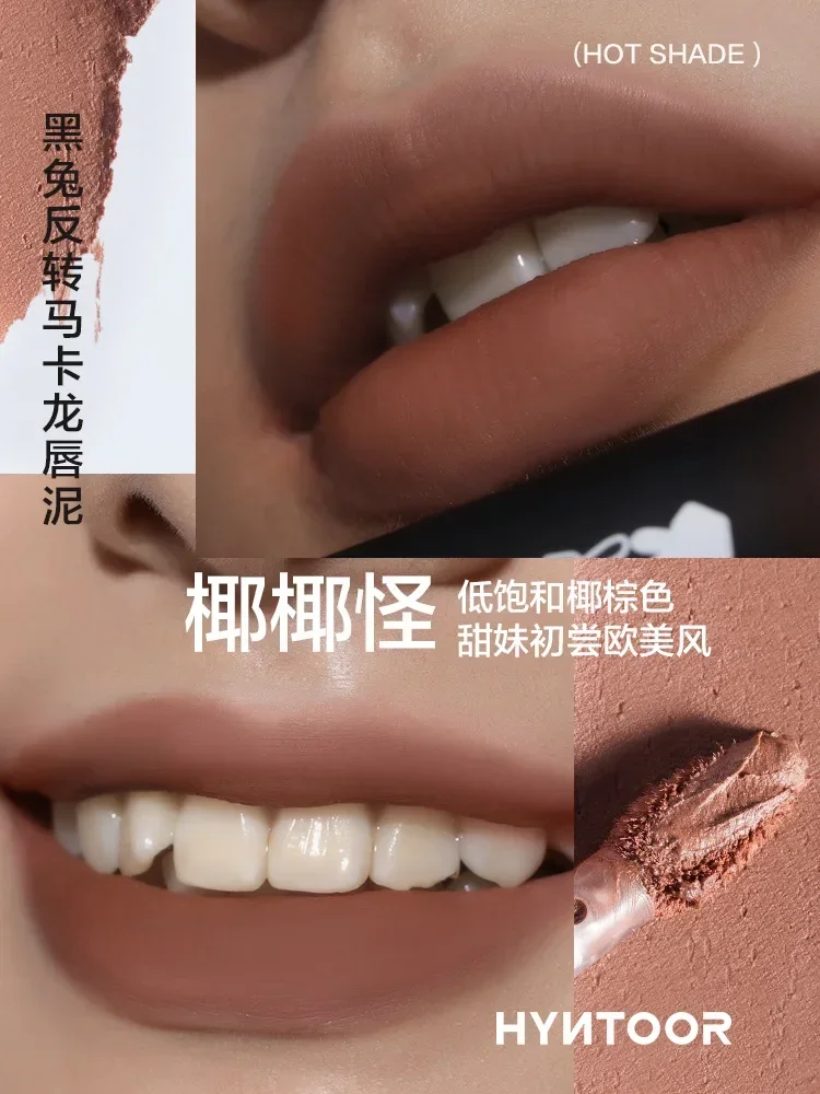 HYNTOOR Black Rabbit Reverse Macaron Lip Mud Matte Milk Mist Non-stick Cup Mouth Brown stick Autumn and Winter