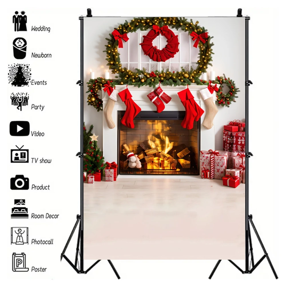 الشتاء عيد الميلاد الديكور التصوير خلفية شجرة عيد الميلاد إكليل الموقد بوابة نافذة هدية الاطفال الشتاء الأسرة خلفية الحفلات #3
