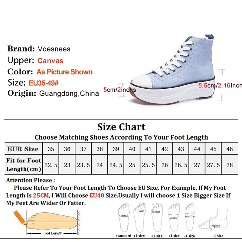 Fashion Girl Thick Platform Sneakers Spring Autumn Lace-up High Top Casual Woman Shoe 5.5CM Thick Bottom Canvas Shoes Size 35