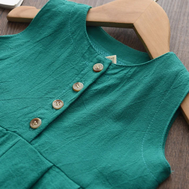 Kinder Mädchen Overalls neue Mode Mädchen Baby lässige Bodys Kinder feste Kostüme ärmellose Kleidung 3-7y – Detail 10