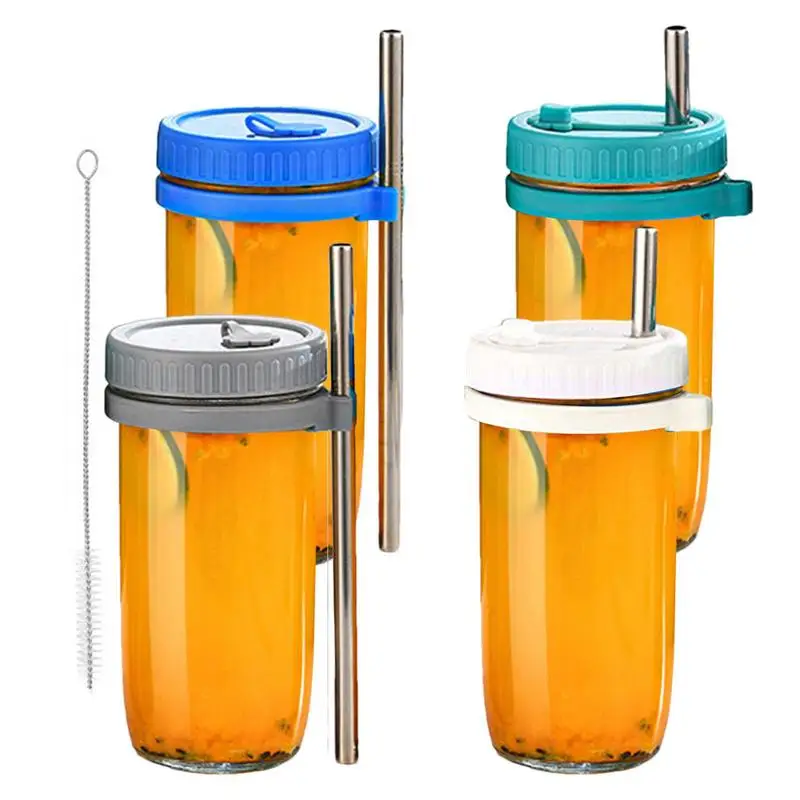 Glass Cups With Lids Multifunctional Coffee Glass Cup Set With Straws And Cleaning Brush Drinking Glasses Mason Jar For Dry Hops